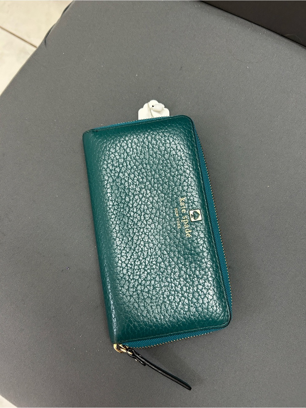 kate spade Pebbled Teal Zip-Around Wallet with Gold Logo